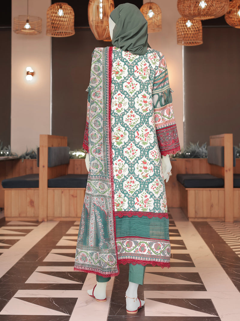 Green Embroidered 3Pc Unstitched Suit | PJ-ESSU-24-0708