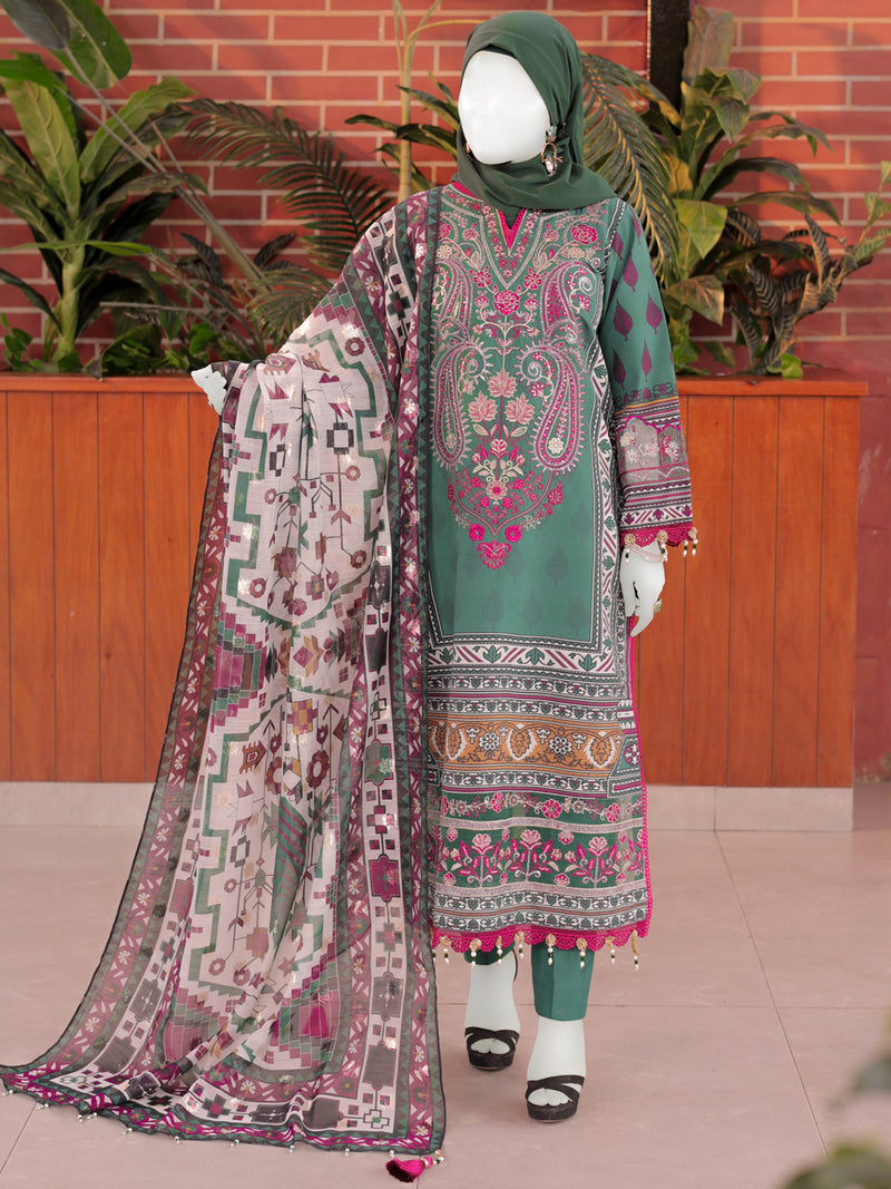 Green Embroidered 3Pc Unstitched Suit | PJ-ESSU-24-0710