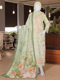 Green Embroidered 3Pc Unstitched Suit | PJ-ESSU-24-0716