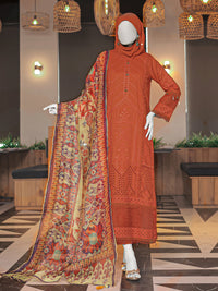 Rust Embroidered 3Pc Stitched Suit | PLS-24-7595