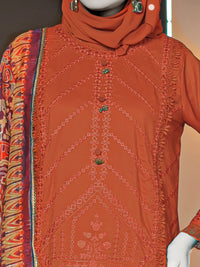 Rust Embroidered 3Pc Stitched Suit | PLS-24-7595