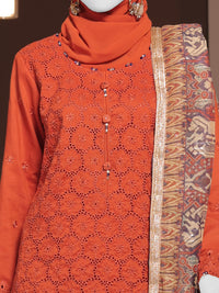 Rust Embroidered 3Pc Unstitched Suit | PJ-ESSU-24-0721