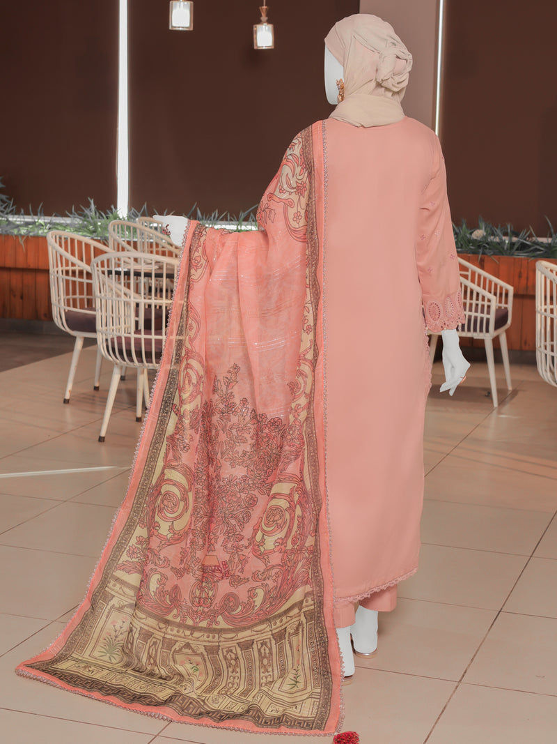 Peach Embroidered 3Pc Unstitched Suit | PJ-ESSU-24-0725