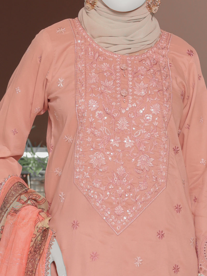 Peach Embroidered 3Pc Unstitched Suit | PJ-ESSU-24-0725