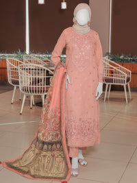 Peach Embroidered 3Pc Unstitched Suit | PJ-ESSU-24-0725