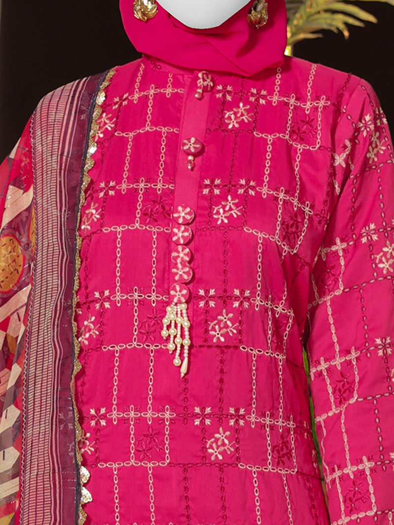 Pink Embroidered 3Pc Stitched Suit | PLS-24-7597
