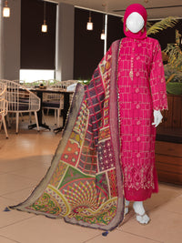 Pink Embroidered 3Pc Stitched Suit | PLS-24-7597