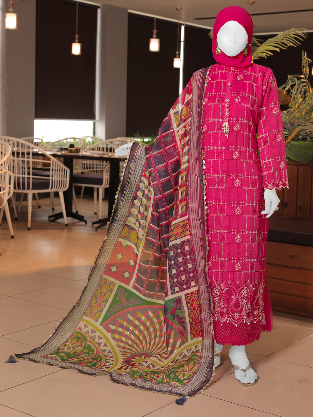 Pink Embroidered 3Pc Stitched Suit | PLS-24-7597