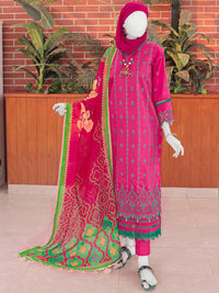 Pink Embroidered 3Pc Unstitched Suit | PJ-ESSU-24-0729