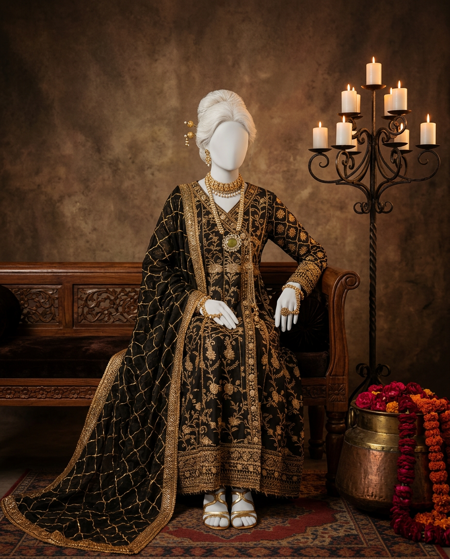Black Chiffon Embroidered 3Pc Unstitched Suit | PJ-LUX-U-24-0701