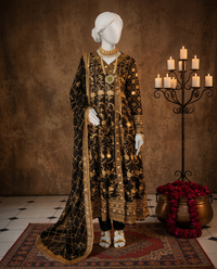 Black Chiffon Embroidered 3Pc Unstitched Suit | PJ-LUX-U-24-0701