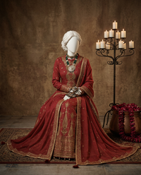 Red Chiffon Embroidered 3Pc Unstitched Suit | PJ-LUX-U-24-0702