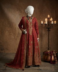 Red Chiffon Embroidered 3Pc Unstitched Suit | PJ-LUX-U-24-0702