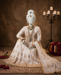 Off White Chiffon Embroidered 3Pc Unstitched Suit | PJ-LUX-U-24-0703