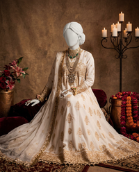 Off White Chiffon Embroidered 3Pc Unstitched Suit | PJ-LUX-U-24-0703