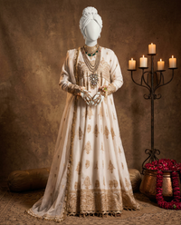 Off White Chiffon Embroidered 3Pc Unstitched Suit | PJ-LUX-U-24-0703