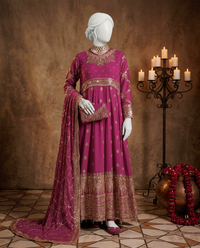 Magenta Chiffon Embroidered 3Pc Unstitched Suit | PJ-LUX-U-24-0704