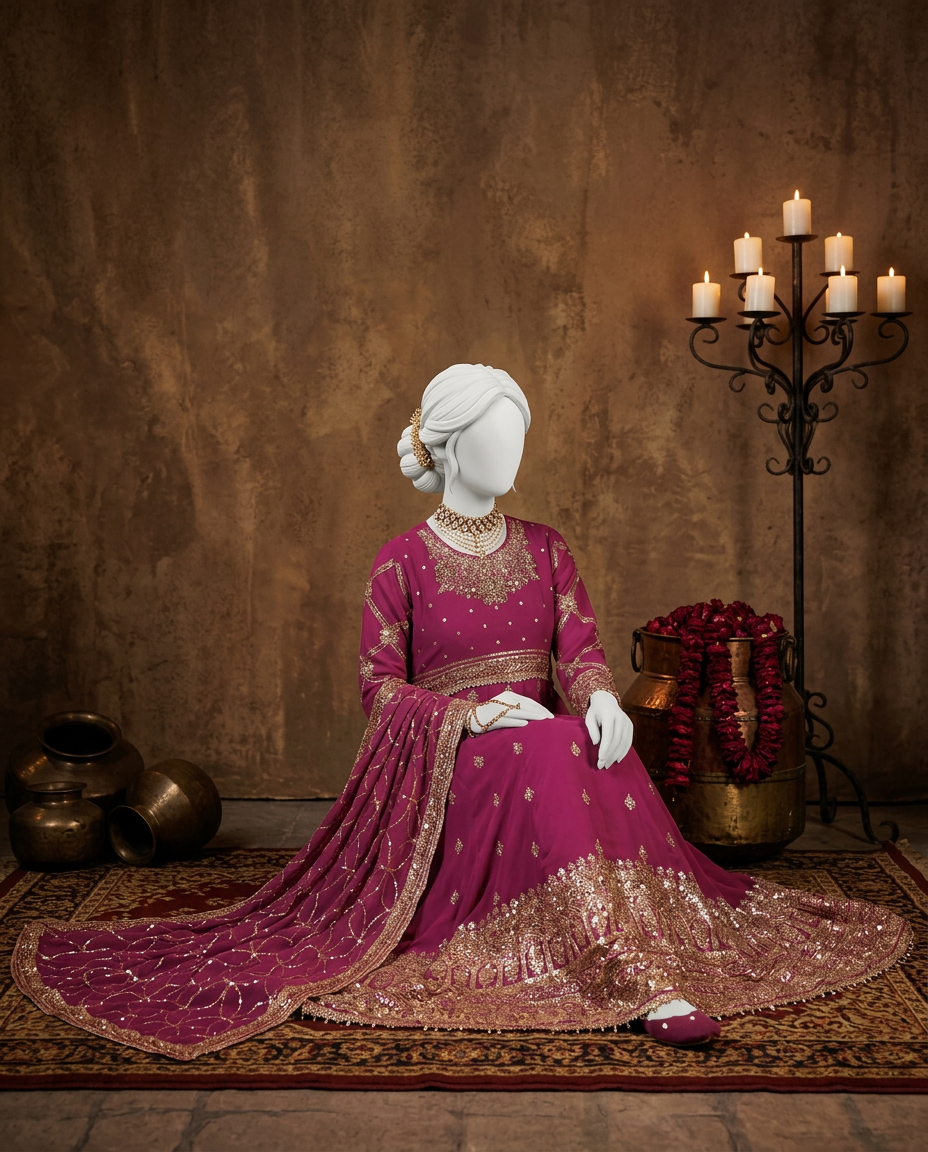 Magenta Chiffon Embroidered 3Pc Unstitched Suit | PJ-LUX-U-24-0704