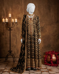 Black Chiffon Embroidered 3Pc Unstitched Suit | PJ-LUX-U-24-0706