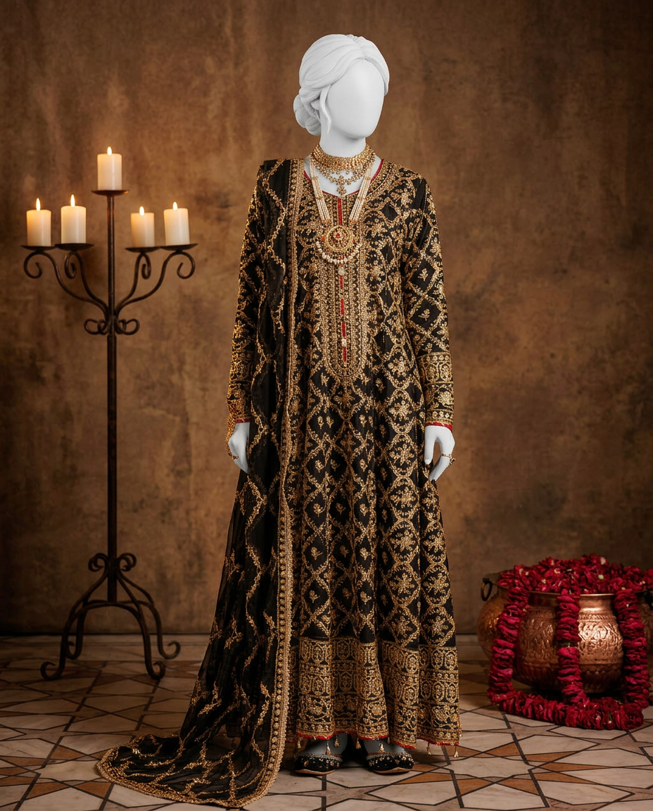 Black Chiffon Embroidered 3Pc Unstitched Suit | PJ-LUX-U-24-0706