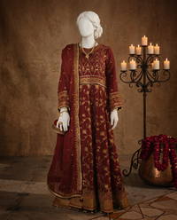 Red Chiffon Embroidered 3Pc Unstitched Suit | PJ-LUX-U-24-0707