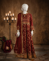 Red Chiffon Embroidered 3Pc Unstitched Suit | PJ-LUX-U-24-0707