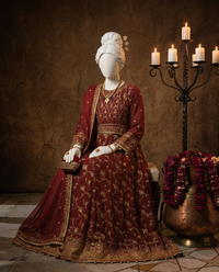 Red Chiffon Embroidered 3Pc Unstitched Suit | PJ-LUX-U-24-0707