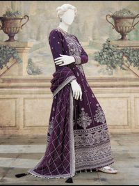 Purple Chiffon Embroidered 3Pc Unstitched Suit | PJ-LUX-U-24-0708