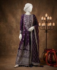 Purple Chiffon Embroidered 3Pc Unstitched Suit | PJ-LUX-U-24-0708