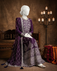 Purple Chiffon Embroidered 3Pc Unstitched Suit | PJ-LUX-U-24-0708