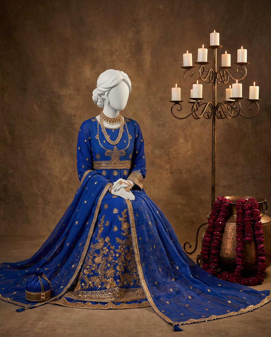 Royal Blue Chiffon Embroidered 3Pc Unstitched Suit | PJ-LUX-U-24-0709