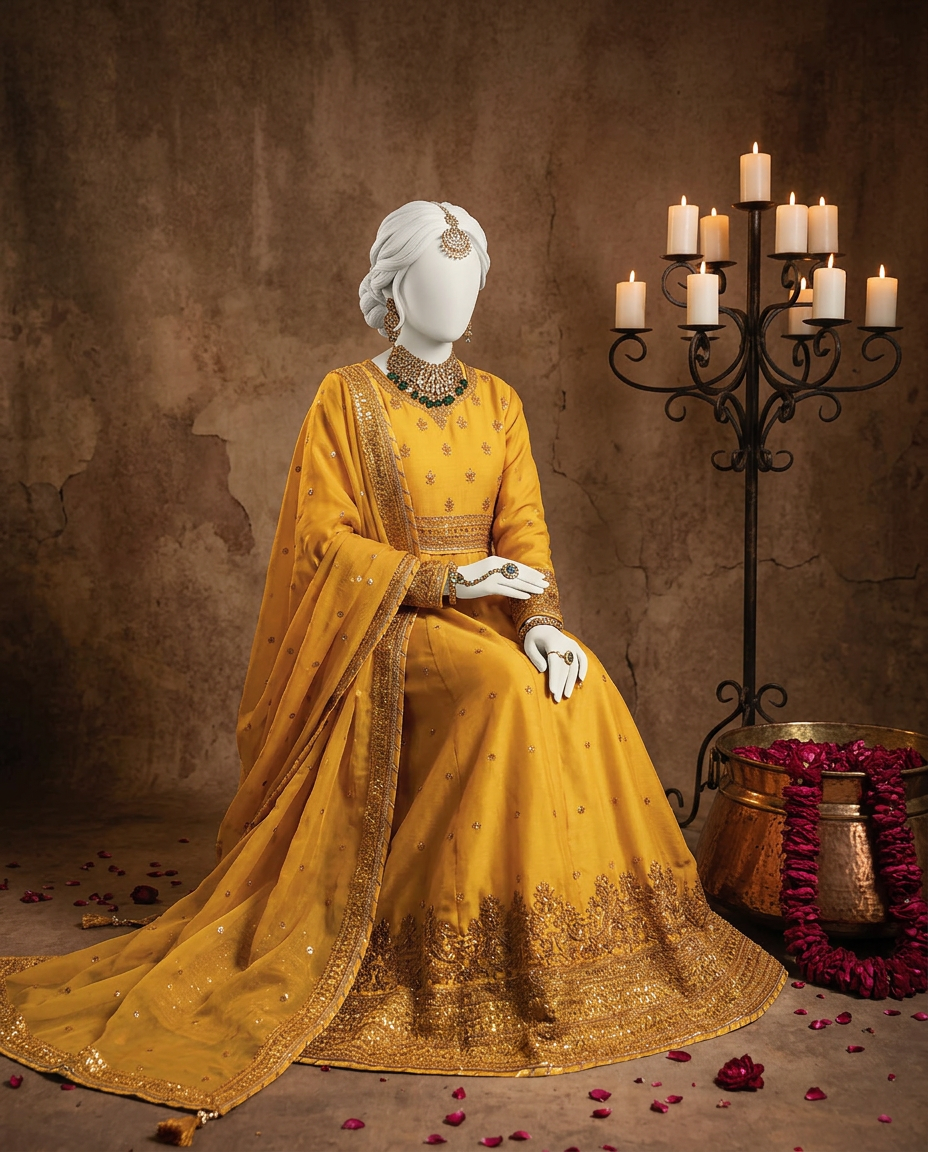 Yellow Chiffon Embroidered 3Pc Unstitched Suit | PJ-LUX-U-24-0710