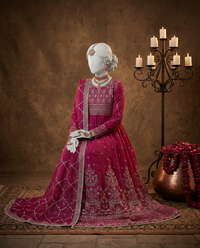 Fuchsia Chiffon Embroidered 3Pc Unstitched Suit | PJ-LUX-U-24-0712