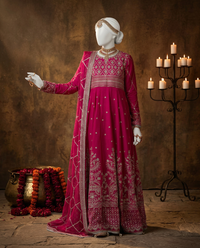 Fuchsia Chiffon Embroidered 3Pc Unstitched Suit | PJ-LUX-U-24-0712