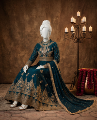 Emerald Chiffon Embroidered 3Pc Unstitched Suit | PJ-LUX-U-24-0713