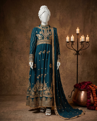 Emerald Chiffon Embroidered 3Pc Unstitched Suit | PJ-LUX-U-24-0713
