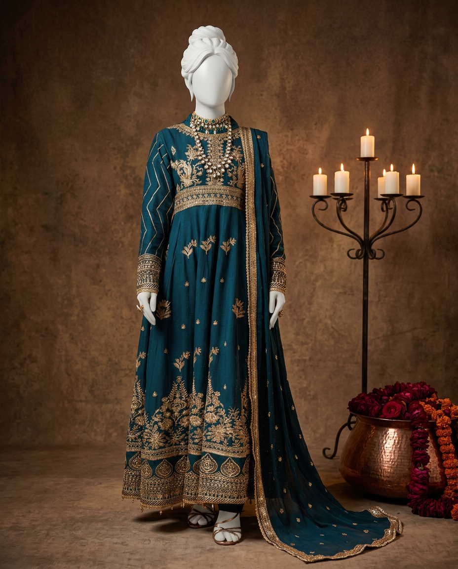 Emerald Chiffon Embroidered 3Pc Unstitched Suit | PJ-LUX-U-24-0713