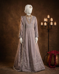 Grey Chiffon Embroidered 3Pc Unstitched Suit | PJ-LUX-U-24-0714
