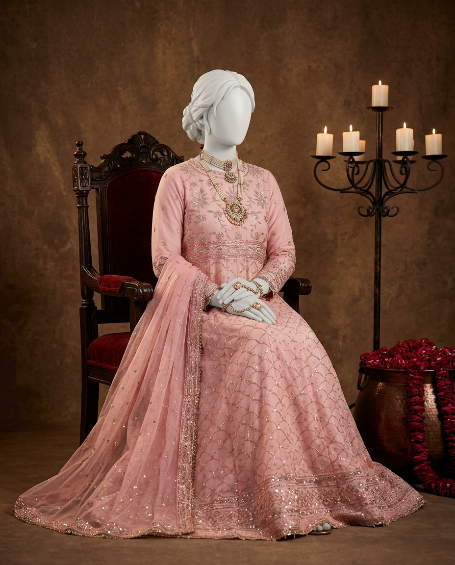 Light Pink Chiffon Embroidered 3Pc Unstitched Suit | PJ-LUX-U-24-0715