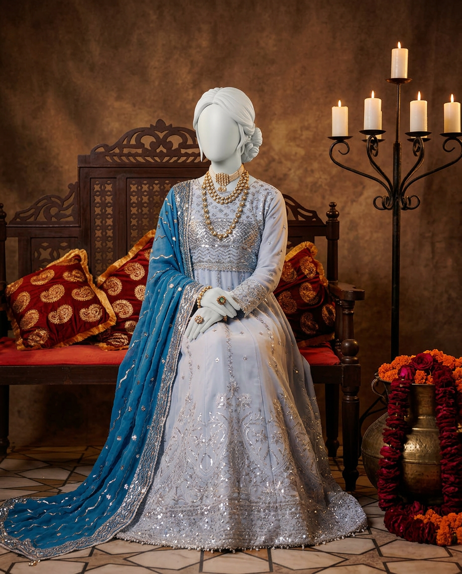Powder Blue Chiffon Embroidered 3Pc Unstitched Suit | PJ-LUX-U-24-0716