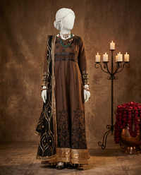 Brown Chiffon Embroidered 3Pc Unstitched Suit | PJ-LUX-U-24-0717