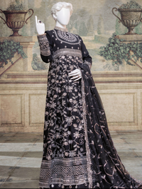 Black Chiffon Embroidered 3Pc Unstitched Suit | PJ-LUX-U-24-0719