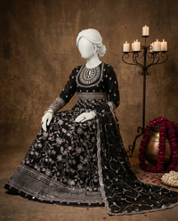 Black Chiffon Embroidered 3Pc Unstitched Suit | PJ-LUX-U-24-0719