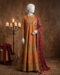 Dark Rust Chiffon Embroidered 3Pc Unstitched Suit | PJ-LUX-U-24-0720