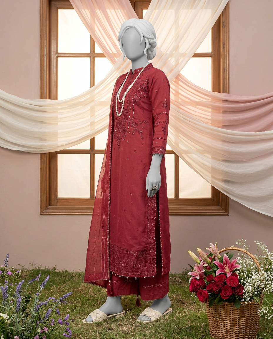 Luxury Embroidered 3Pc Unstitched Suit | PJ-PWU-240814
