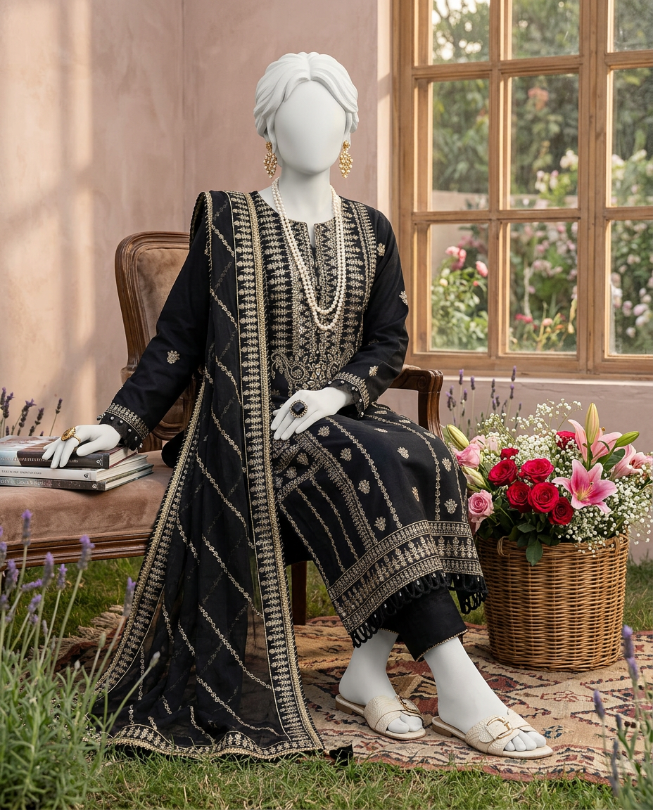 Luxury Embroidered 3Pc Unstitched Suit | PJ-PWU-240817