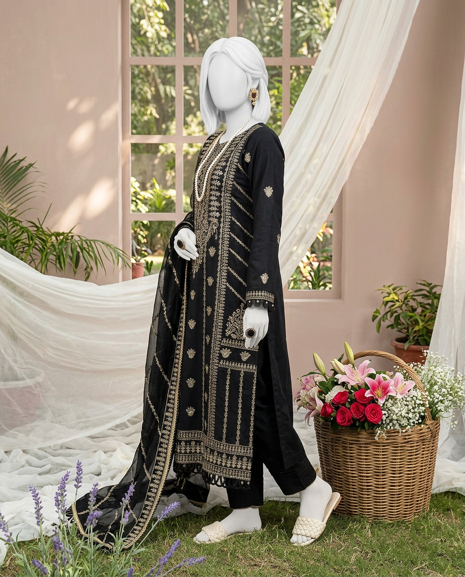 Luxury Embroidered 3Pc Unstitched Suit | PJ-PWU-240817