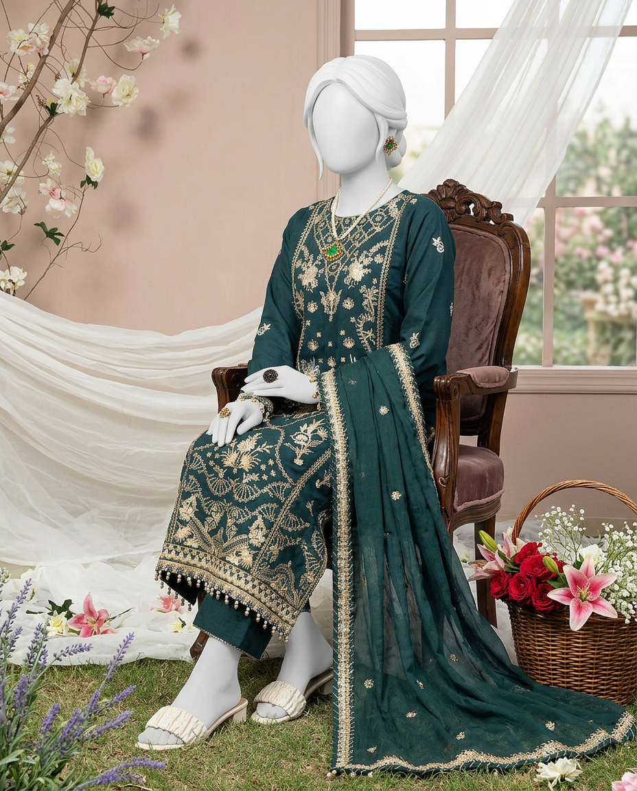 Luxury Embroidered 3Pc Unstitched Suit | PJ-PWU-240820