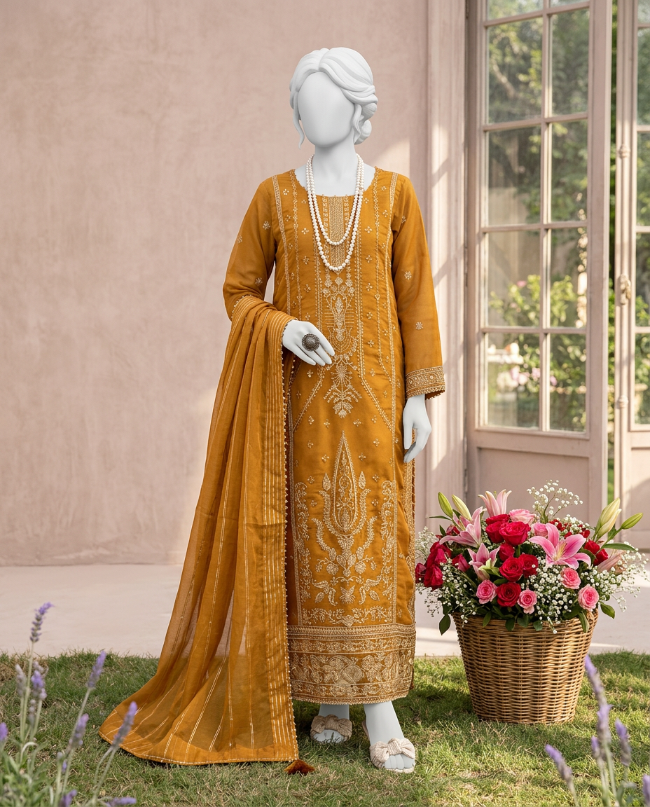 Luxury Embroidered 3Pc Unstitched Suit | PJ-PWU-240825