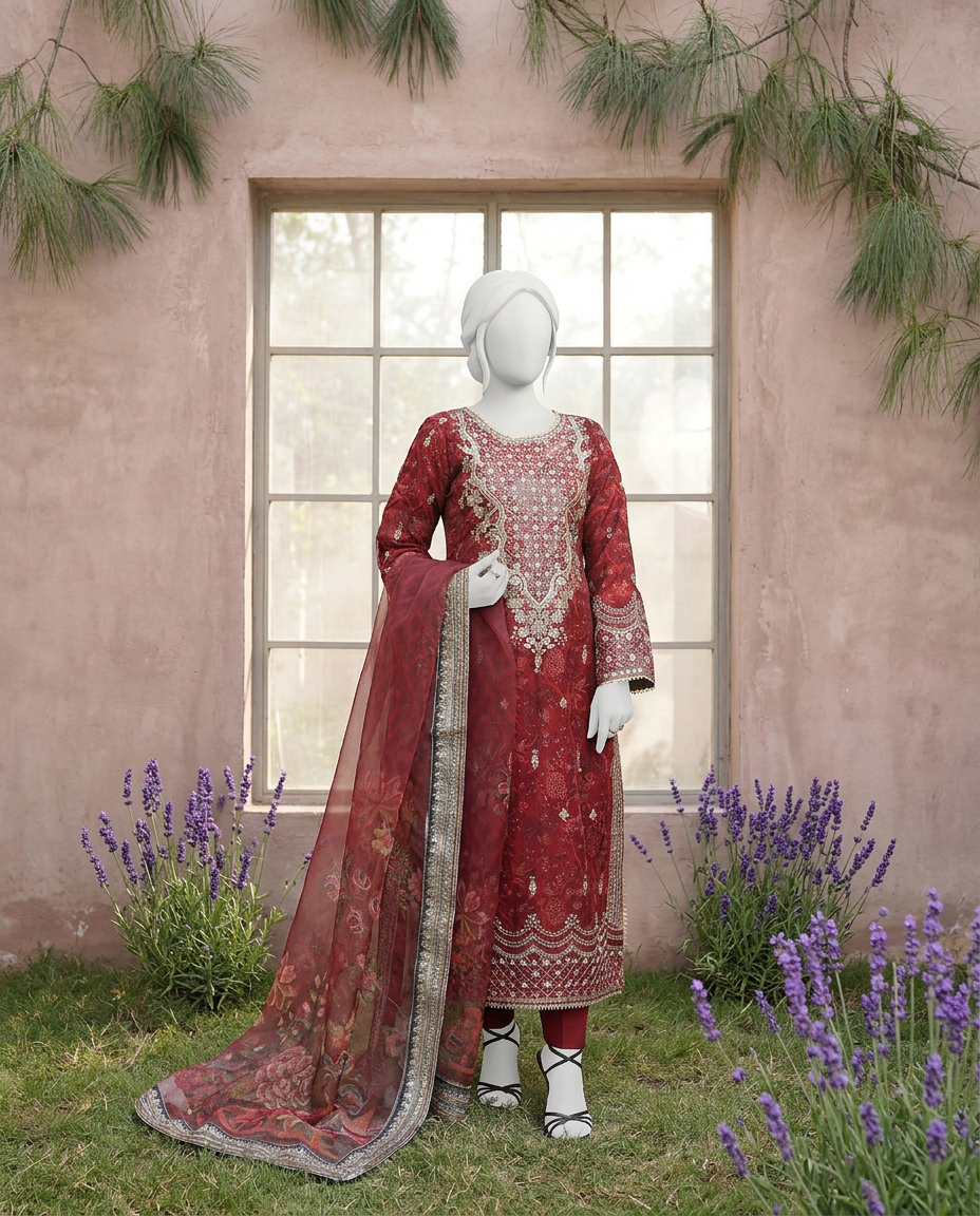 Luxury Embroidered 3Pc Unstitched Suit | PJ-PWU-240826
